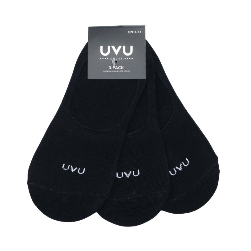 Secret Cotton Socks-3 Pack Black (8-11)