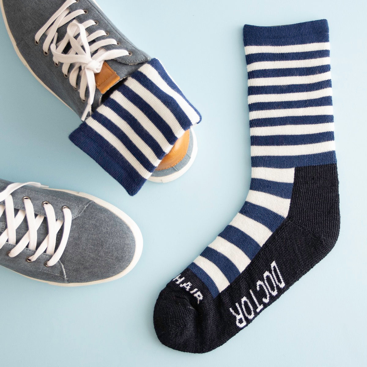 ‘Navy Stripe (Light)’ Mohair Medi Socks